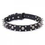 1 inch (25 mm) 'Buccaneer Legacy' Leather Dog Collar with Chrome Plated Spikes and Small Skulls