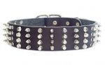 Walking/Training Wide Leather Dog Collar with Nickel-Plated Spikes and Pyramids