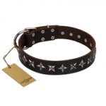 "Stars of Glory" FDT Artisan Brown Leather Dog Collar for Comfortable Walking