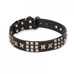 ‘Pharaoh’s Necklace’ Wide Leather Dog Collar with Old Bronze-Plated Hardware 1 3/5 inch (40 mm) Wide