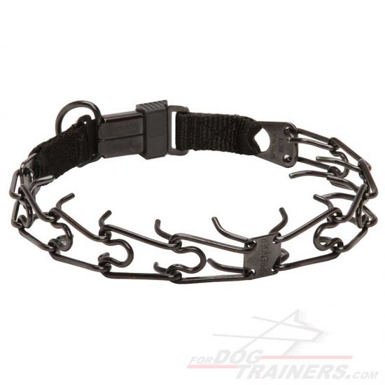 Black Stainless Steel Dog Pinch Prong Collar with Click Lock Buckle - 1/8 inch (3.2 mm) link diameter