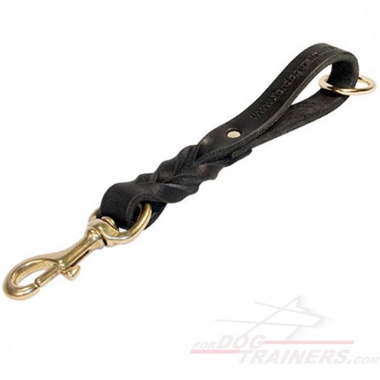 Braided Short Leather Dog Leash - Pull Tab Leash