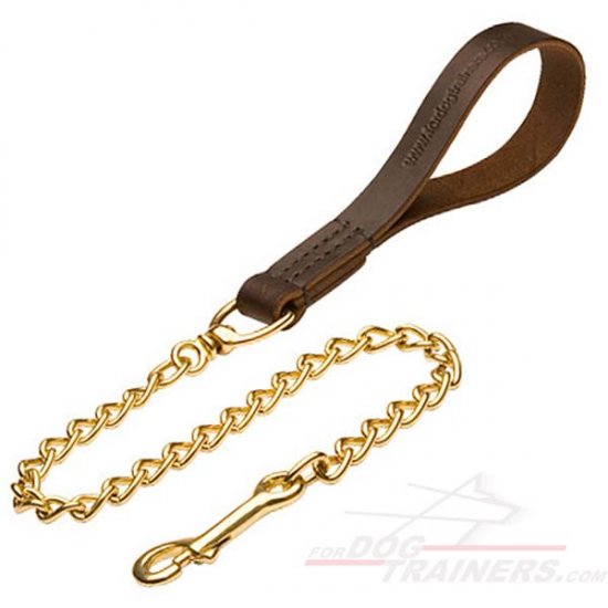 Exclusive Dog Chain Leash with Leather Landle (Made in Germany)