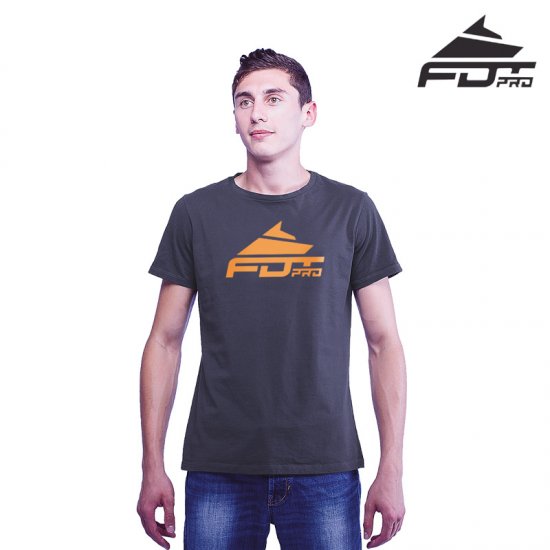 "Pro Fit" High Quality Cotton T-shirt Dark Grey Color with Orange FDT Pro Logo
