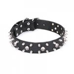 FDT Artisan 'Jolly Roger's Spikes' 1 1/2 Inch (40 mm) Leather Dog Collar with Small Skulls and 2 Rows of Spikes