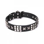 'Celestial Radiance' Decorated Leather Collar for Dog with Chrome Plated Smooth Pyramids and Old Silver-Like Stars