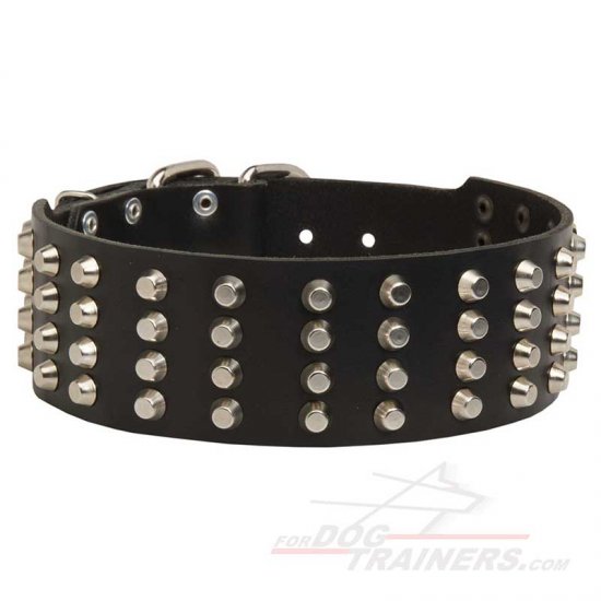 Studded Leather Dog Collar - 2 2/5 inch Wide