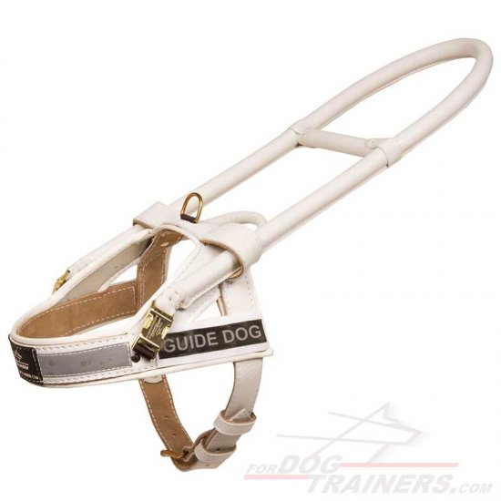 'Easy Walking' Snow-White Guide Assistance Leather Dog Harness
