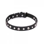 'Gothic Inspiration' Leather Dog Collar with Skulls and Half-sphere Studs