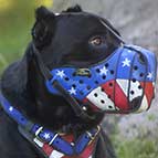 Patriotic "American Flag" Hand Painted Leather Dog Muzzle for Cane Corso