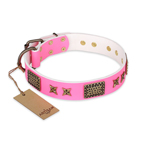 ‘Tender Pink’ FDT Artisan Leather Dog Collar with Old Bronze Look Stars and Plates - 1 1/2 inch (40 mm) wide