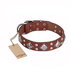 'Magic Squares' FDT Artisan Tan Leather Dog Collar with Silver-like Decor - 1 1/2 inch (40 mm) wide