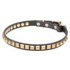 'Necklace-like' Narrow Leather Dog Collar with Studs
