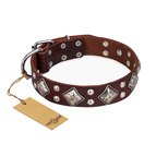 'King of Grace' FDT Artisan Stylish Leather Dog Collar with Old Silver-Like Plated Decorations 1 1/2 inch (40 mm) Wide