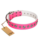 "Pink Faerie" FDT Artisan Trendy Leather Dog Collar with Old Silver-like Plated Decorations 1 1/2 inch (40 mm) Wide