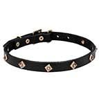 'Rhombi' Leather Dog Collar with Brass Decorations
