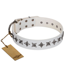"Midnight Stars" FDT Artisan Fashionable Leather Dog Collar with Old Silver-like Plated Decorations 1 1/2 inch (40 mm) Wide