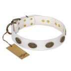 ‘Lovely Lace’ FDT Artisan White Leather Dog Collar with Old Bronze Look Ovals - 1 1/2 inch (40 mm) wide