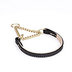 'Golden Charm' 1/2 Inch (12 mm) Martingale Leather Dog Collar with Brass Plated Chain and Nappa Padding