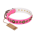 'Pink Gloss' FDT Artisan Leather Dog Collar with Old-Bronze Plated Circles and Studs 1 1/2 inch (40 mm) Wide