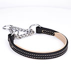 ‘Maximum Comfort’ Nappa Padded Leather Choke Collar with Chrome-plated Chain for Large Dogs - 4/5 inch (25 mm) wide