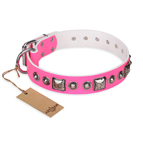 'Pink Dream' FDT Artisan Leather Dog Collar with Silvery Decorations - 1 1/2 inch (40 mm) wide