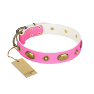 'Beauty Queen' FDT Artisan Pink Leather Dog Collar with Gentle Decorations - 1 1/2 inch (40 mm) wide
