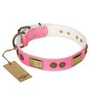 'Sunrise Glow' FDT Artisan Pink Leather Dog Collar with Old Bronze Look Plates and Round Studs - 1 1/2 inch (40 mm) wide