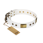 'Precious Necklace' FDT Artisan White Leather Dog Collar with Old Bronze Look Plates and Studs - 1 1/2 inch (40 mm) wide