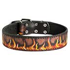 First Class Handpainted "Fire Flames" Leather Dog Collar
