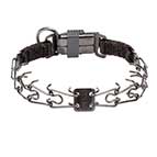 Dog Pinch Collar of Black Stainless Steel with Click Lock Buckle - 1/11 inch (2.25 mm) link diameter