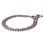 “Double Chain” Brushed Stainless Steel Dog Collar with 1/9 inch (3 mm) link diameter