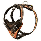 Handpainted Attack Training Leather American Bulldog Harness with Adjustable Straps
