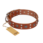 'Silver Elegance' FDT Artisan Decorated Leather Dog Collar with Old Silver-Like Plated Studs and Cones 1 1/2 inch (40 mm) Wide