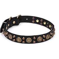 'Bronzed Sun' Extra Strong Leather Dog Collar with Rustproof Hardware 1 1/5 inch (30 mm) Wide
