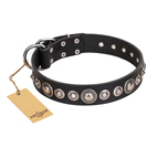 ‘Strict Elegance’ FDT Artisan Black Leather Dog Collar with Decorations