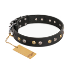 'Jewelry Peas' FDT Artisan Decorated Black Leather Dog Collar