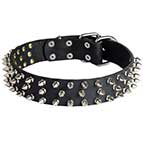 3 Rows Leather Spiked Dog Collar