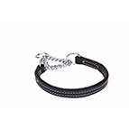 'Safe Control' Martingale Leather Dog Collar with Chrome Plated Chain 1 inch (25 mm) wide