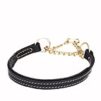 "Impossible Escape" Martingale Leather Dog Collar with Gold-Like Plated Chain 1 inch (25 mm) wide