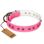 'Magic Pink' FDT Artisan Decorated Leather Dog Collar with Old Bronze-Plated Steel Hardware 1 1/2 inch (40 mm) Wide