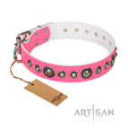 ‘Miss Congeniality’ FDT Artisan Pink Leather Dog Collar with Adornments