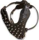 Designer Leather Dog Harness with Spiked Padded Chest Plate for Walking and Traning