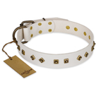 'Snow Cloud' FDT Artisan White Leather Dog Collar with Square and Rhomb Studs