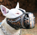 Hand painted by our artists leather Muzzle "Dondi" Plus-BULL TERRIER - Barbed Wire - product code m77BARBED WIRE
