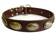 Leather Canine Collar Decorated With Vintage Oval Plates