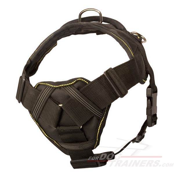 Dog harness with comfortable chest plate