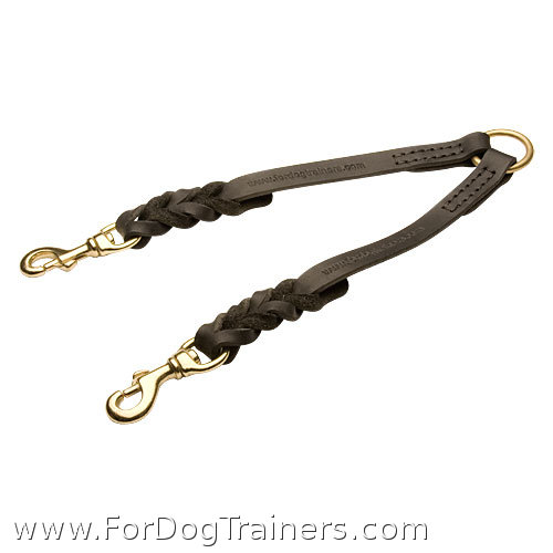 Braided Leather Coupler for Walking 2 Dogs